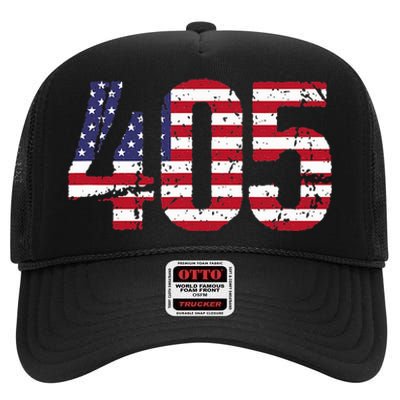 405 Oklahoma Area Code High Crown Mesh Back Trucker Hat