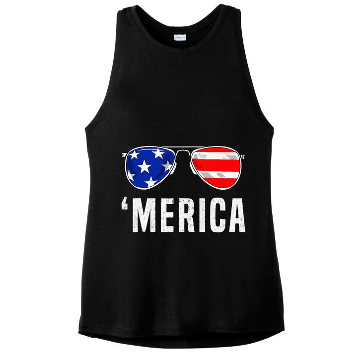 4th Of July Merica American Flag Sunglasses Ladies PosiCharge Tri-Blend Wicking Tank