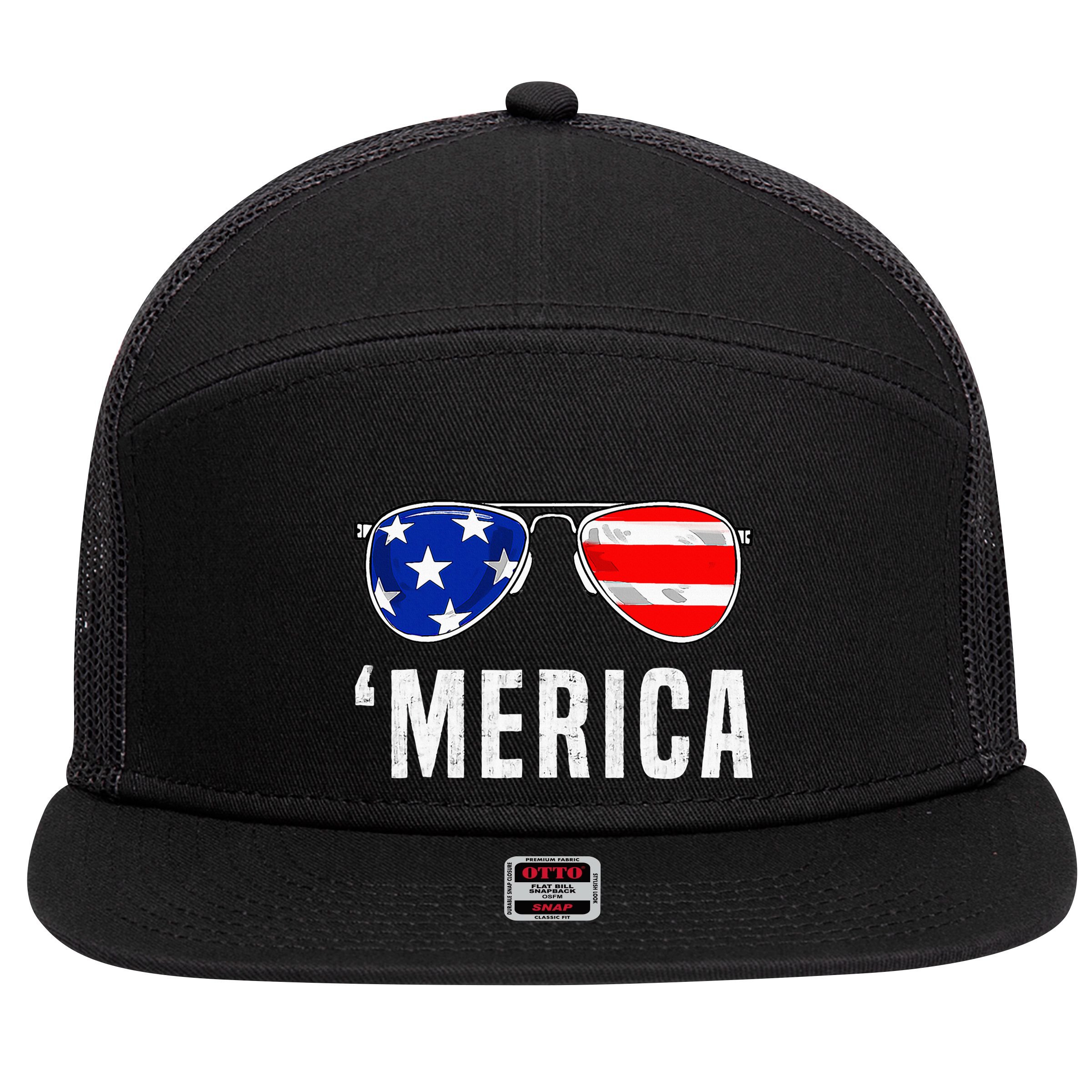 4th Of July Merica American Flag Sunglasses 7 Panel Mesh Trucker Snapback Hat