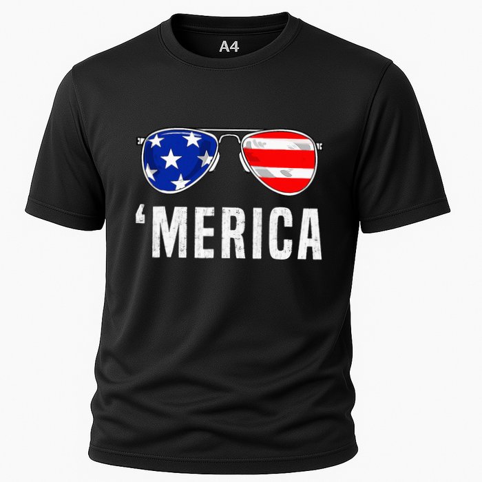 4th Of July Merica American Flag Sunglasses Cooling Performance Crew T-Shirt