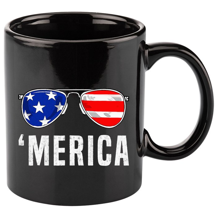 4th Of July Merica American Flag Sunglasses 11oz C Handle Ceramic Mug