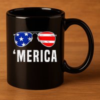 4th Of July Merica American Flag Sunglasses 11oz C Handle Ceramic Mug