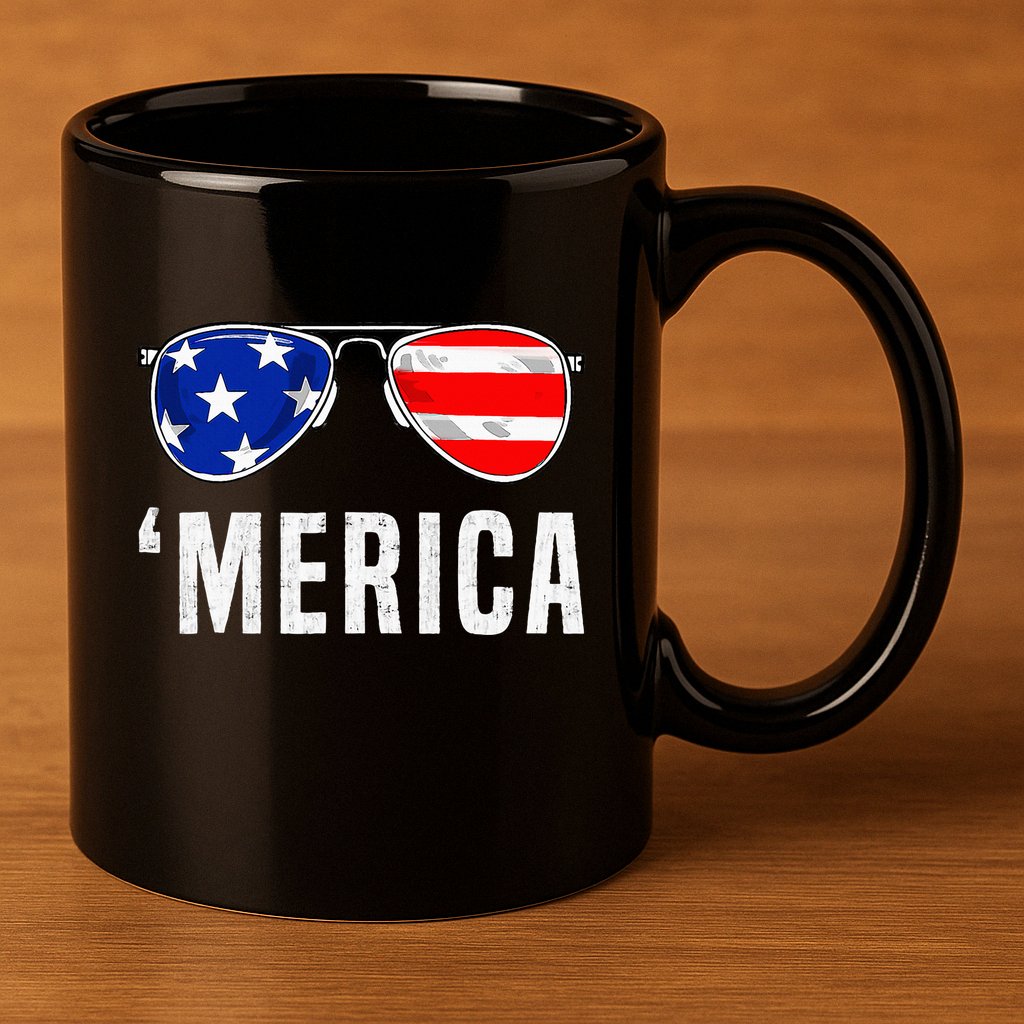 4th Of July Merica American Flag Sunglasses 11oz C Handle Ceramic Mug