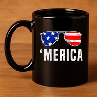 4th Of July Merica American Flag Sunglasses 11oz C Handle Ceramic Mug
