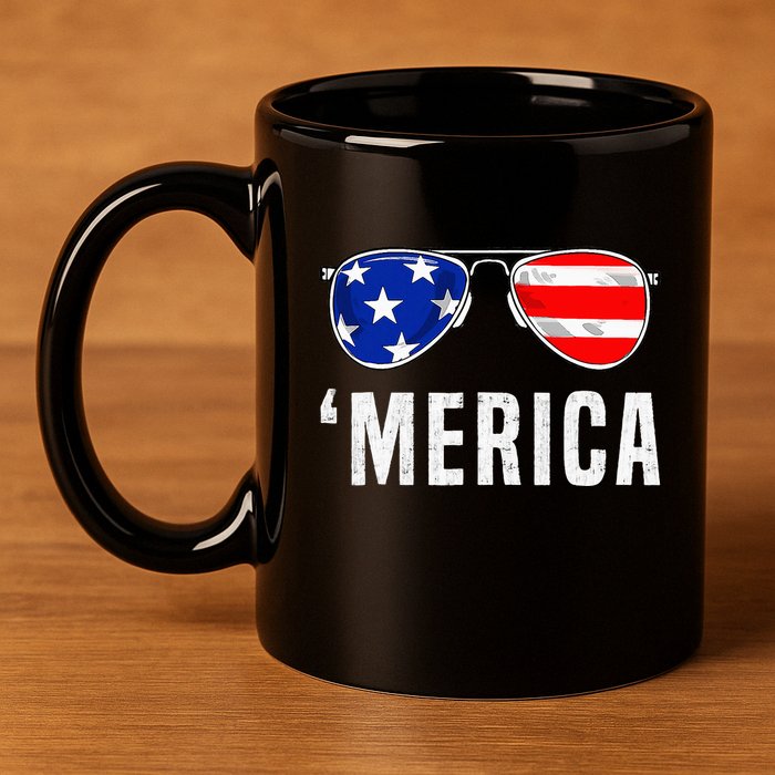 4th Of July Merica American Flag Sunglasses 11oz C Handle Ceramic Mug