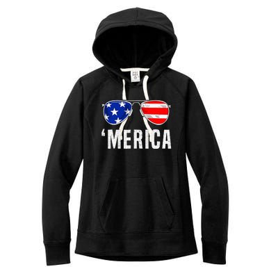 4th Of July Merica American Flag Sunglasses Women's Fleece Hoodie