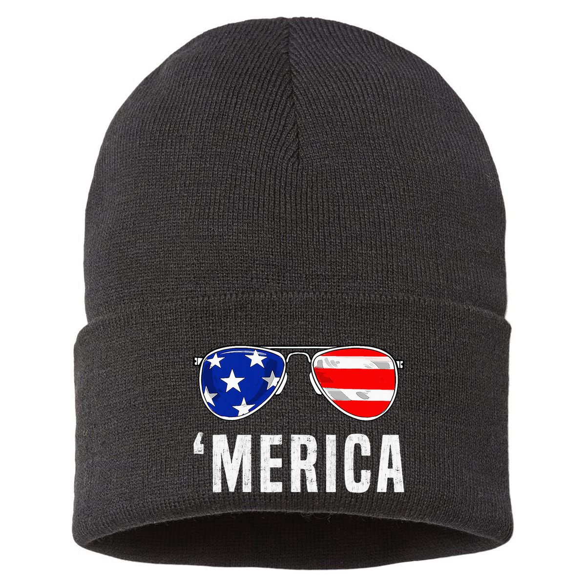 4th Of July Merica American Flag Sunglasses Sustainable Knit Beanie