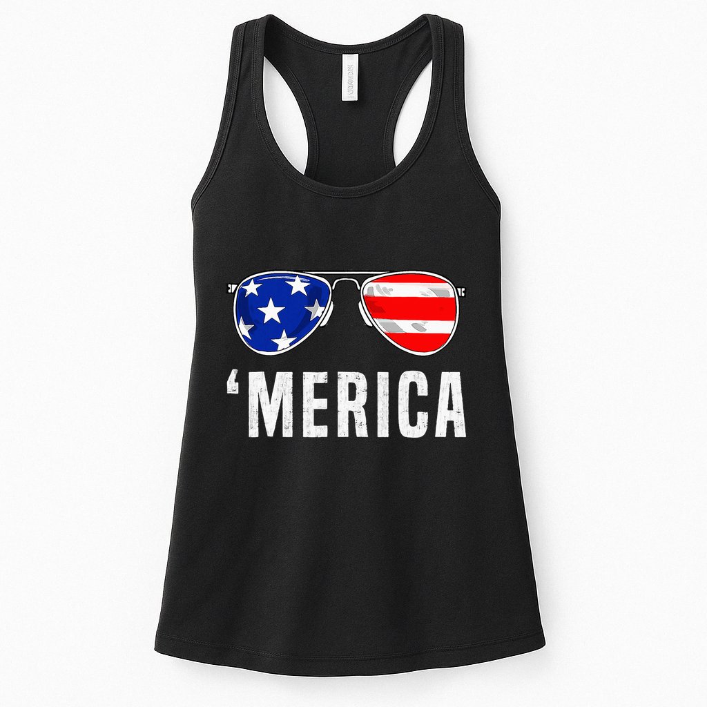 4th Of July Merica American Flag Sunglasses Womens Tank Top