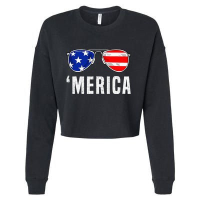 4th Of July Merica American Flag Sunglasses Cropped Pullover Crew