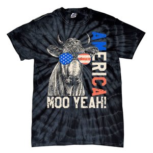 4th of July Funny Moo Yeah Cow Glasses US American Flag Tie-Dye T-Shirt