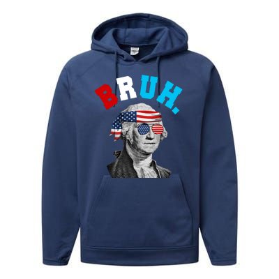 4th Of July George Washington Bruh Usa Funny Festive Performance Fleece Hoodie