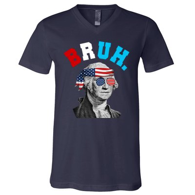 4th Of July George Washington Bruh Usa Funny Festive V-Neck T-Shirt