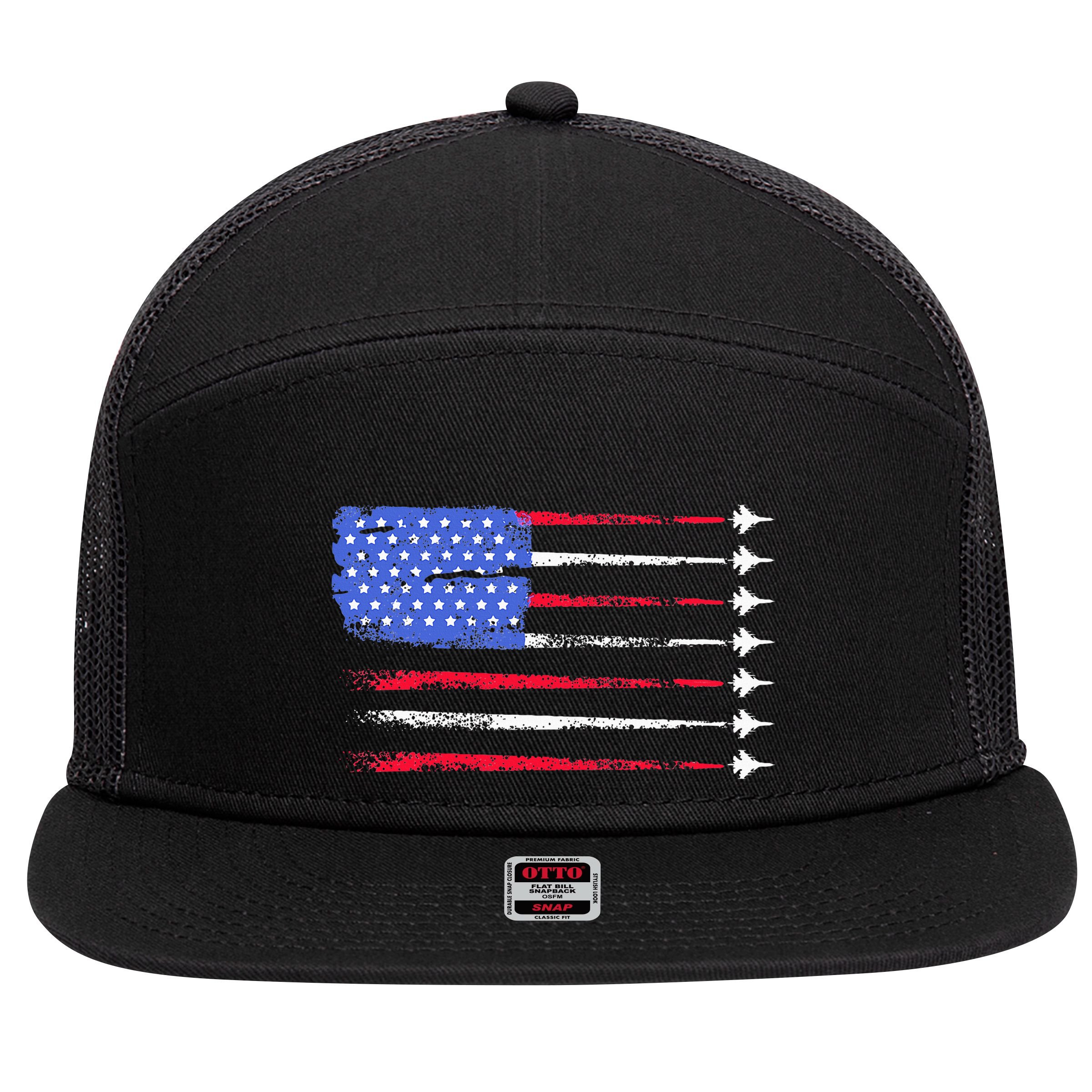 4th Of July Jet American Flag Patriotic Usa 7 Panel Mesh Trucker Snapback Hat