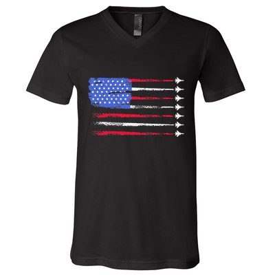 4th Of July Jet American Flag Patriotic Usa V-Neck T-Shirt
