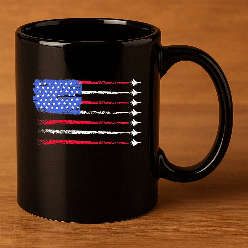 4th Of July Jet American Flag Patriotic Usa 11oz C Handle Ceramic Mug