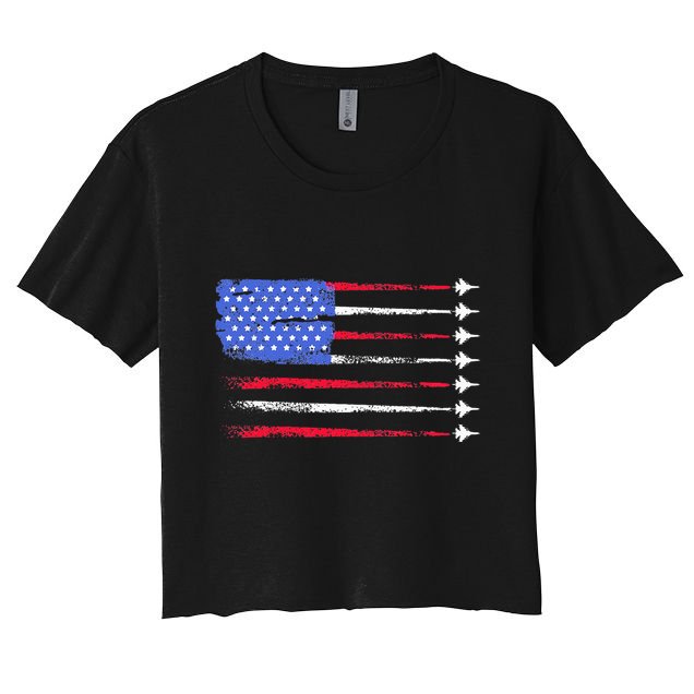 4th Of July Jet American Flag Patriotic Usa Crop Top