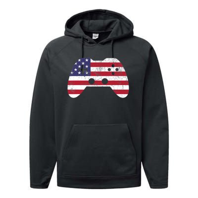 4th Of July T Video Game Gamer Boy USA Performance Fleece Hoodie