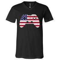 4th Of July T Video Game Gamer Boy USA V-Neck T-Shirt