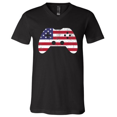 4th Of July T Video Game Gamer Boy USA V-Neck T-Shirt