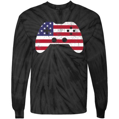 4th Of July T Video Game Gamer Boy USA Tie-Dye Long Sleeve Shirt