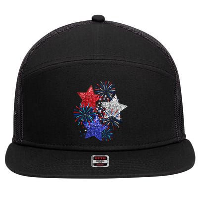 4th Of July Fireworks Stars Funny Cute 4th Of July 7 Panel Mesh Trucker Snapback Hat