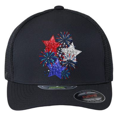 4th Of July Fireworks Stars Funny Cute 4th Of July Flexfit Unipanel Trucker Cap