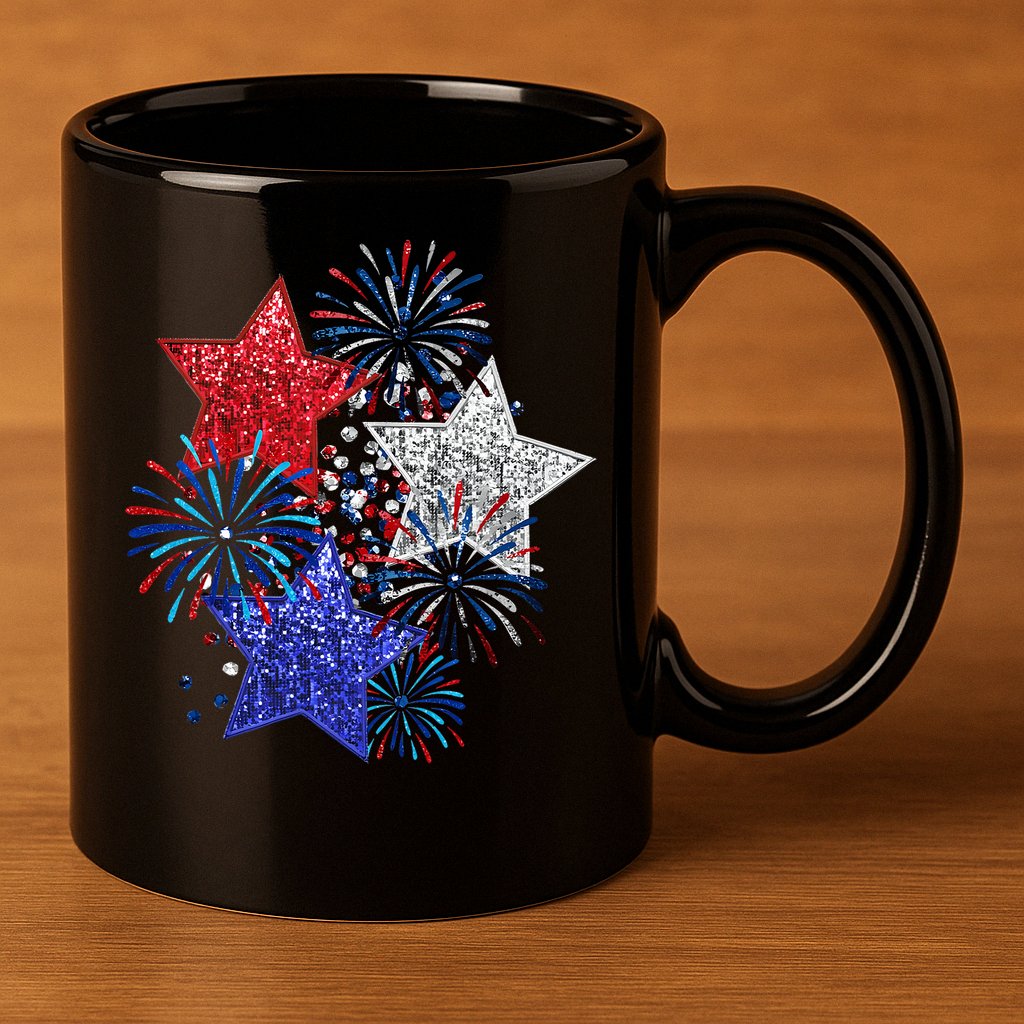 4th Of July Fireworks Stars Funny Cute 4th Of July 11oz C Handle Ceramic Mug
