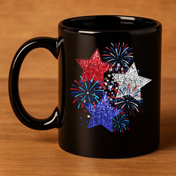 4th Of July Fireworks Stars Funny Cute 4th Of July 11oz C Handle Ceramic Mug