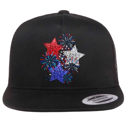 4th Of July Fireworks Stars Funny Cute 4th Of July Flat Bill Trucker Hat