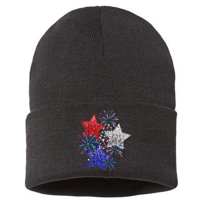 4th Of July Fireworks Stars Funny Cute 4th Of July Sustainable Knit Beanie