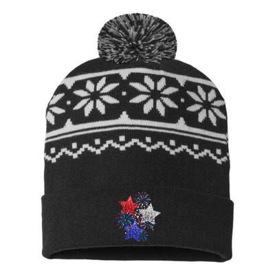 4th Of July Fireworks Stars Funny Cute 4th Of July USA-Made Snowflake Beanie