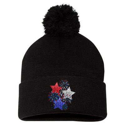 4th Of July Fireworks Stars Funny Cute 4th Of July Pom Pom 12in Knit Beanie