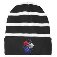 4th Of July Fireworks Stars Funny Cute 4th Of July Striped Beanie with Solid Band