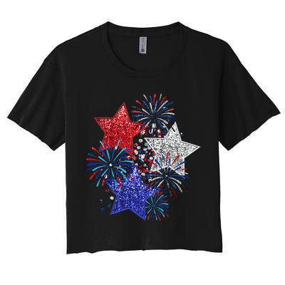 4th Of July Fireworks Stars Funny Cute 4th Of July Women's Crop Top Tee