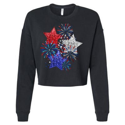 4th Of July Fireworks Stars Funny Cute 4th Of July Cropped Pullover Crew