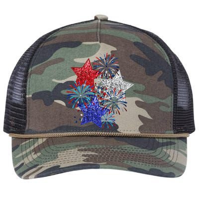 4th Of July Fireworks Stars Funny Cute 4th Of July Retro Rope Trucker Hat Cap