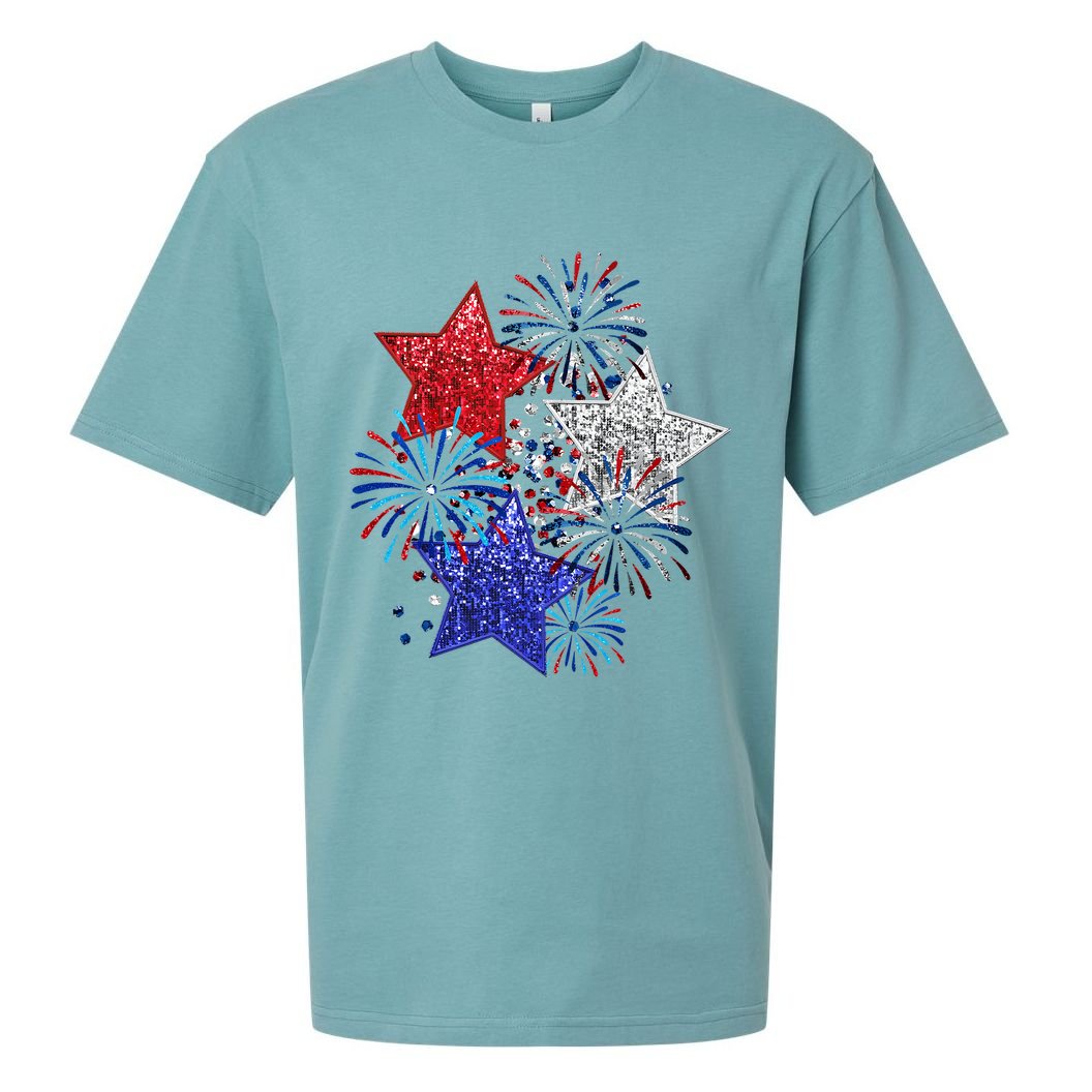 4th Of July Fireworks Stars Funny Cute 4th Of July Sueded Cloud Jersey T-Shirt