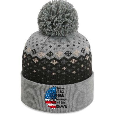 4th Of July Sunflower Home Of The Free Because Of The Brave Gift The Baniff Cuffed Pom Beanie