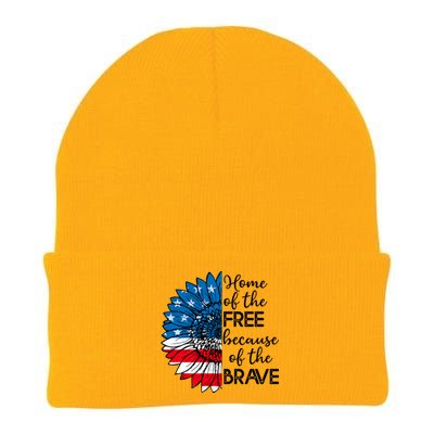 4th Of July Sunflower Home Of The Free Because Of The Brave Gift Knit Cap Winter Beanie