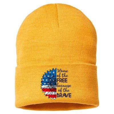 4th Of July Sunflower Home Of The Free Because Of The Brave Gift Sustainable Knit Beanie