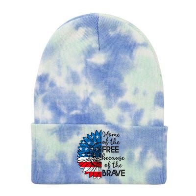 4th Of July Sunflower Home Of The Free Because Of The Brave Gift Tie Dye 12in Knit Beanie