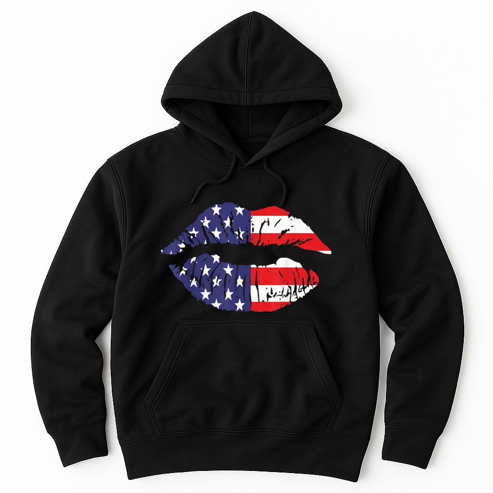 4th Of July Patriotic Hot Lips American Flag Grunge Vintage Hoodie