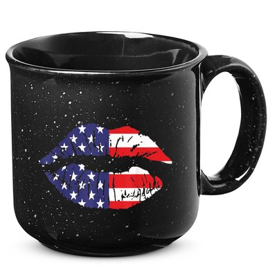 4th Of July Patriotic Hot Lips American Flag Grunge Vintage 15oz Campfire Ceramic Mug