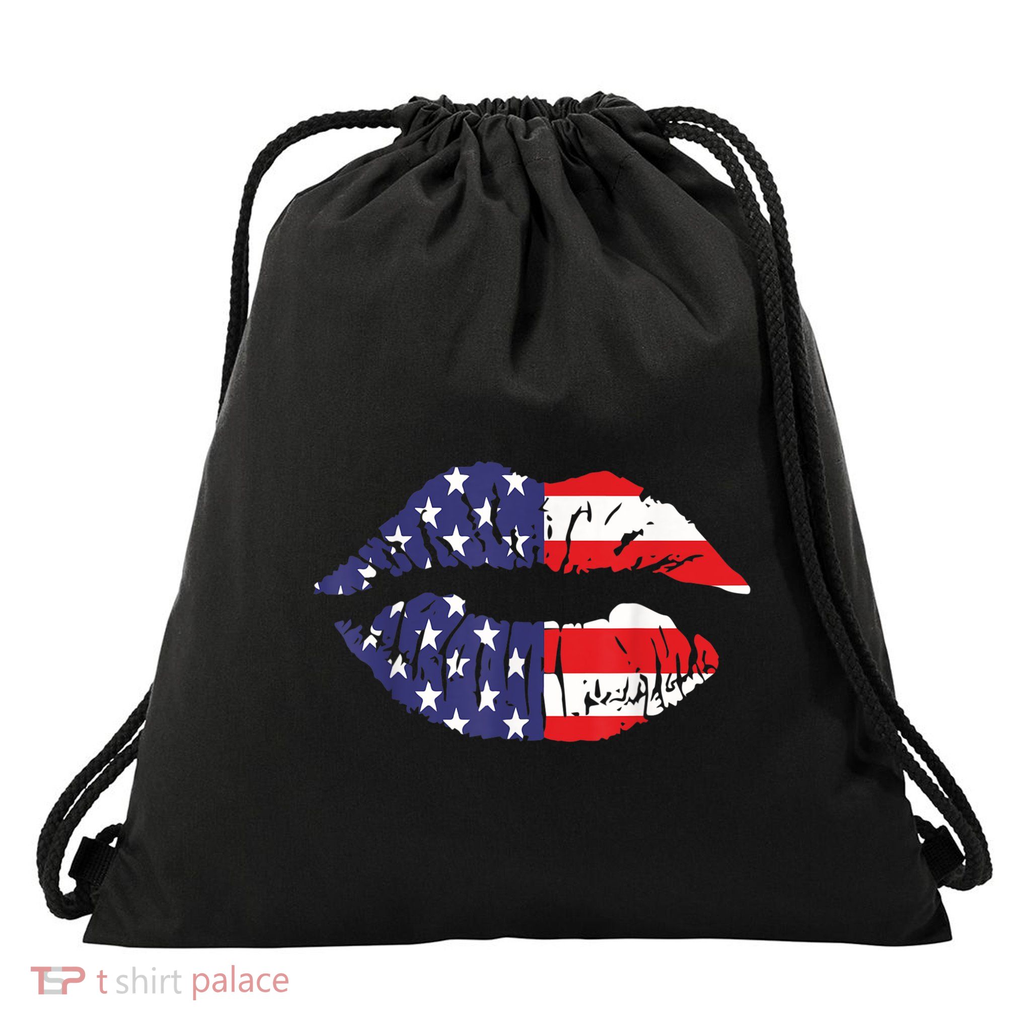 4th Of July Patriotic Hot Lips American Flag Grunge Vintage Drawstring Bag