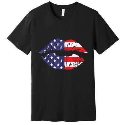 4th Of July Patriotic Hot Lips American Flag Grunge Vintage Premium T-Shirt