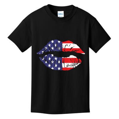 4th Of July Patriotic Hot Lips American Flag Grunge Vintage Kids T-Shirt