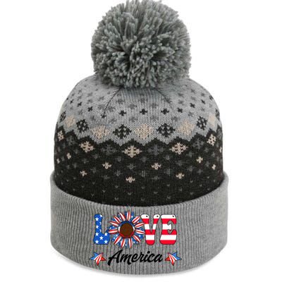 4th Of July Love America Sunflower Patriotic Us Usa Flag Cute Gift The Baniff Cuffed Pom Beanie