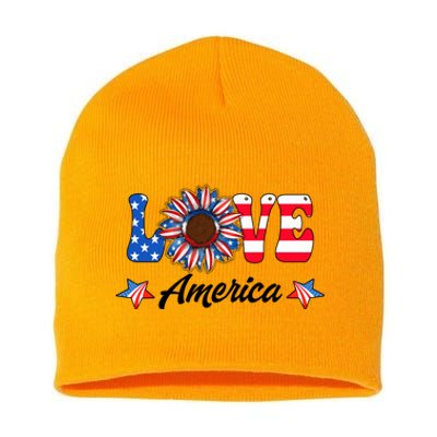 4th Of July Love America Sunflower Patriotic Us Usa Flag Cute Gift Short Acrylic Beanie