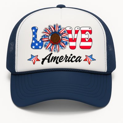 4th Of July Love America Sunflower Patriotic Us Usa Flag Cute Gift Trucker Hat