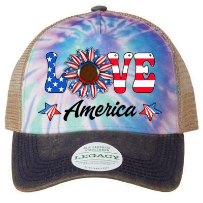 4th Of July Love America Sunflower Patriotic Us Usa Flag Cute Gift Legacy Tie Dye Trucker Hat